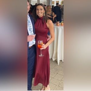 High neck maroon satin dress by just Taylor.